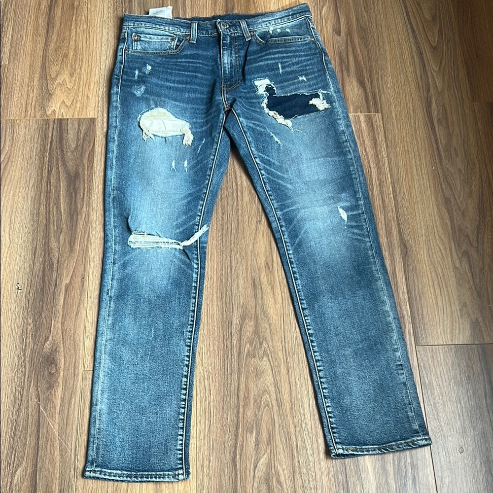 Levi's Blue Slim Distressed Jeans with Fading